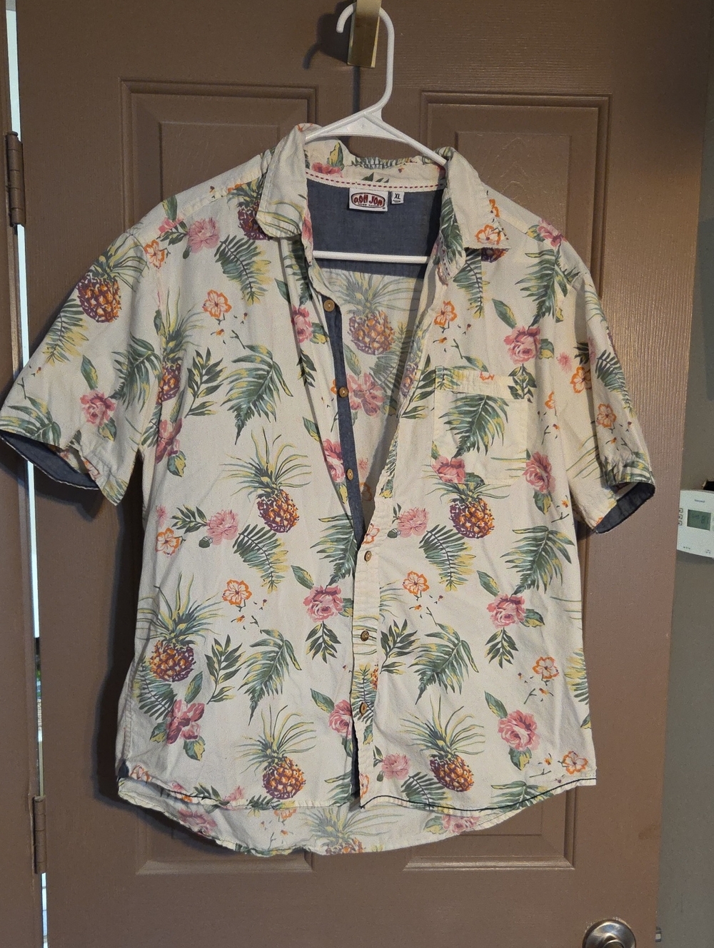 Ron Jon Beige Tropical Pineapple Floral Button-Down Shirt